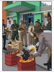 Sejumlah ASN dan Aparat membakar Mahkota Burung Cendrawasih-Kasuari